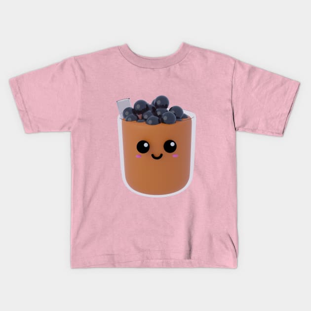 Cute boba milk tea Kids T-Shirt by Pakanese_Art